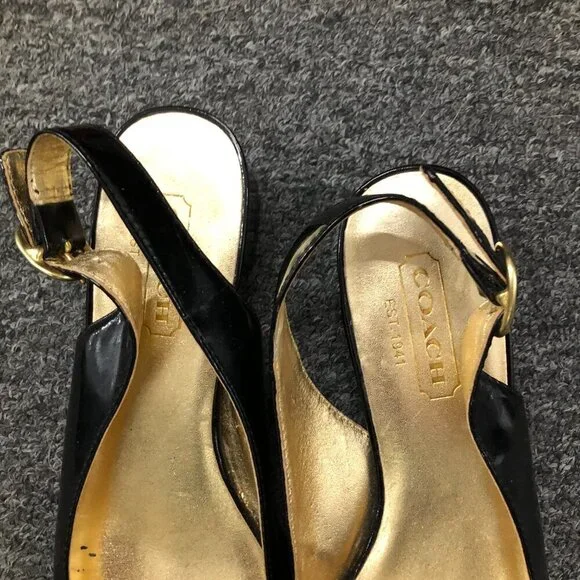Coach Patent Leather Octava Low Heels Slingback Turnlock Black Size 7.5 - Picture 13 of 14